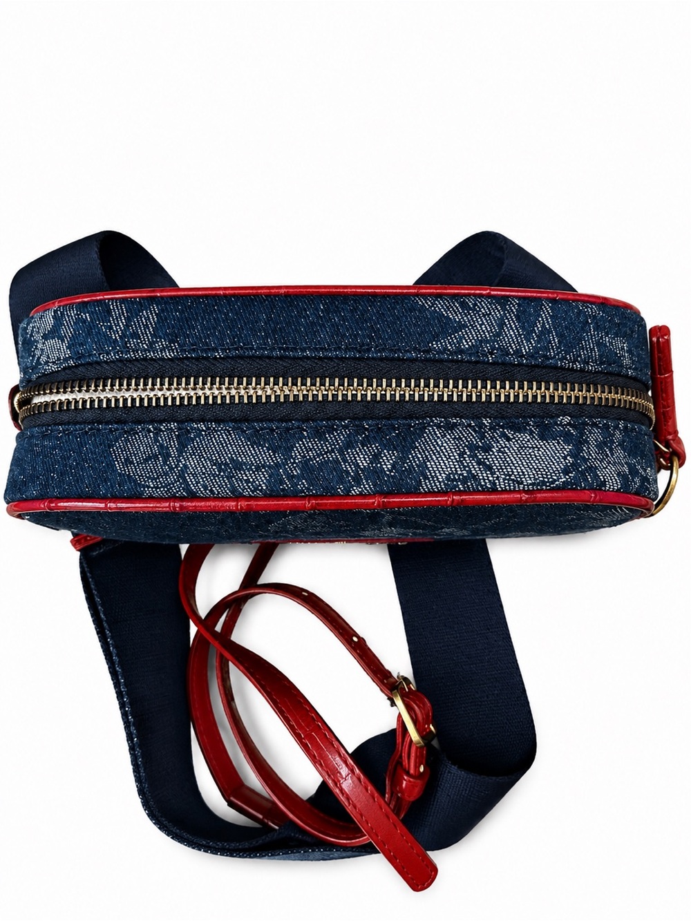 Kurt Geiger Navy Denim Floral Crossbody with Red Croc Trim - Picture 4 of 6